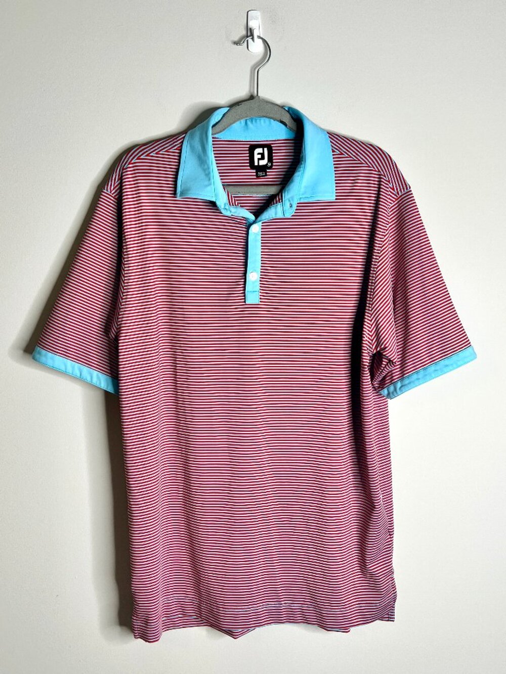 FootJoy Golf Men's Striped Rugby Polo Cotton Candy Red/Blue Outdoor Wicking M